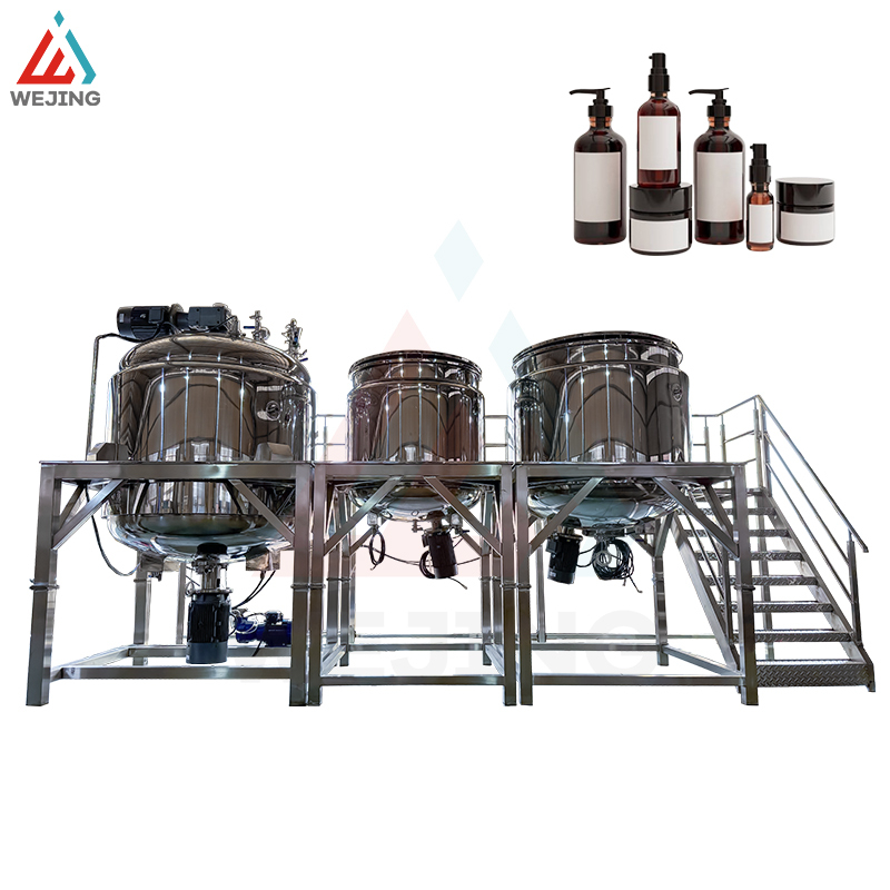 Cerek Pencampuran Pengemulsi Vakum 2000L dengan Tangki Fasa Air & Minyak untuk Pengeluaran Kosmetik Losyen Krim